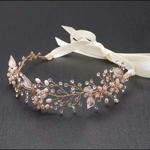 Rose Gold Pearl/Crystal Bridal Hair Vine Headband
